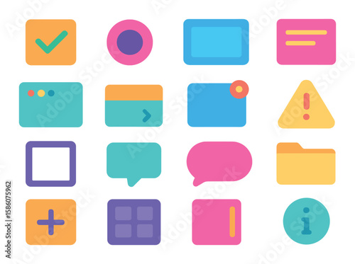 UI and design boxes modern flat style. checkbox, radio button, input box, text box, modal window, dropdown box, notification box, alert box, selection box, tooltip box