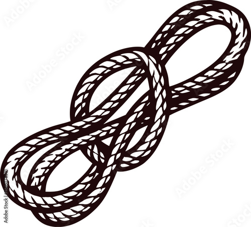 Hand drawn figure eight knot with twisted rope on white background nautical loop illustration