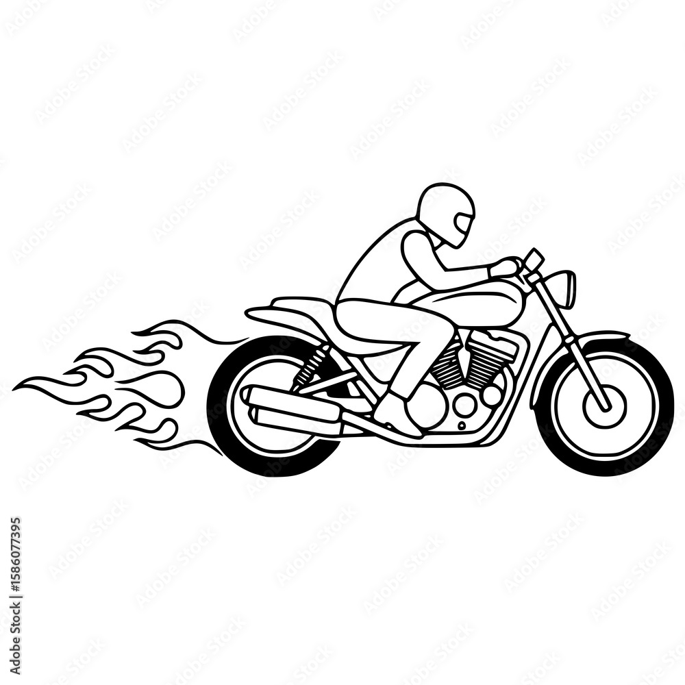 Fototapeta premium motorcycle on a white background Rider on a Flaming Motorcycle Vector Outline