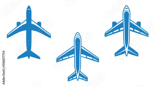 Three blue airplane icons viewed from above on a white background