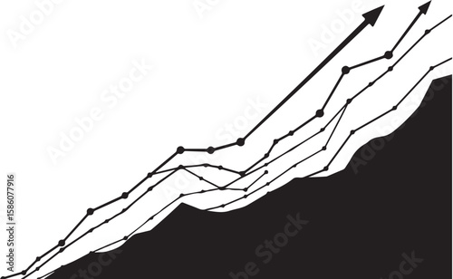 Upward Trends and Growth Trajectories Illustrated by Rising Lines and Shadowed Peaks Presenting Positive Economic and Societal Advancement