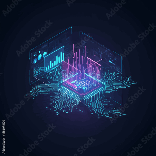 Futuristic CPU Chip with Data Visualization and Circuitry Technology Concept