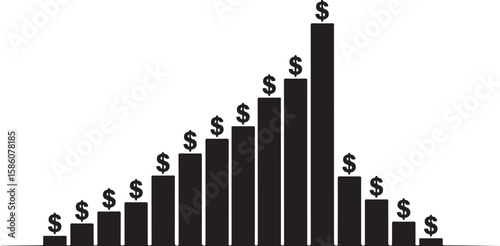 Financial Growth and Decline Visualized in a Bar Chart Depicting Monetary Value with Dollar Sign Icons Displayed on Top