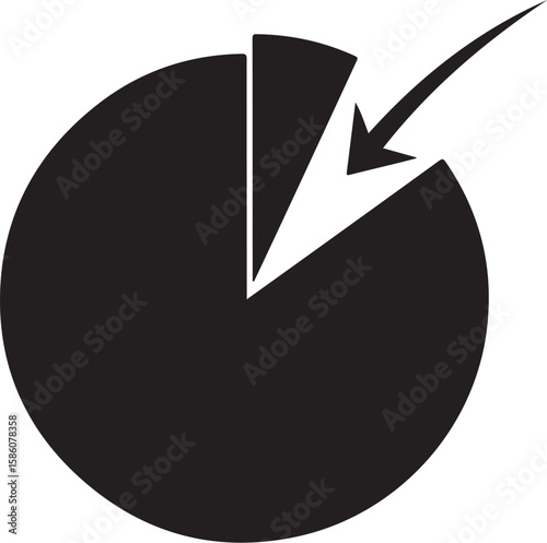 A Circular Chart with a Missing Wedge Illustrating Data Loss or a Portion Being Taken Away with Emphasis by an Arrow