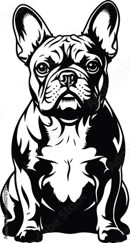 French Bulldog Black and White Illustration - Cute Pet Art.
