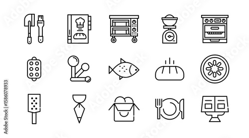 Bakery and sweets linear icon set. Dessert, food and drink, Chocolate, restaurant, pastry, muffin, food, fast food, happy birthday, cheesecake and cookies vector icon set. UI thin line icon pack