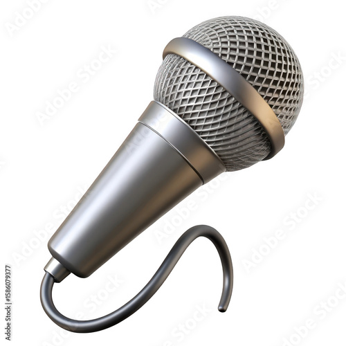 Silver microphone with wire isolated on transparent background
