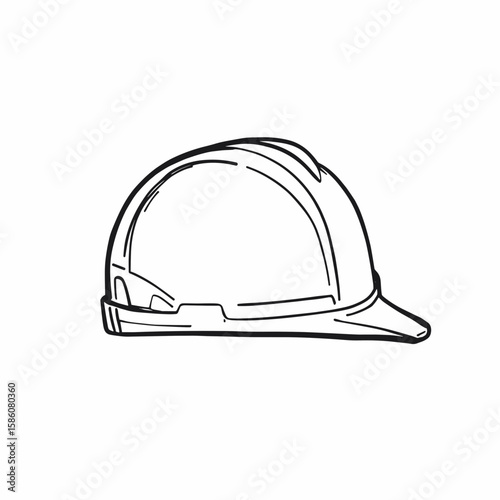Hard hat in hand-drawn style on white background for construction safety concept