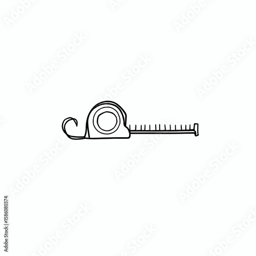 Measuring tape in hand-drawn style on white background for measuring tool concept