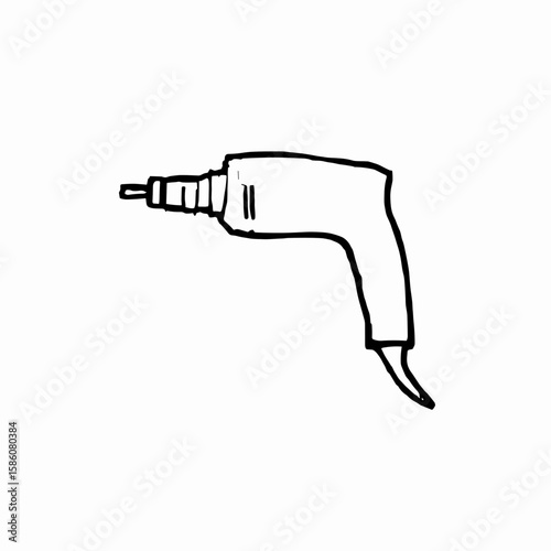 Air compressor gun in hand-drawn style on white background for workshop tool concep