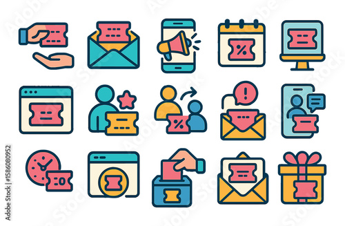 Voucher marketing and promotion modern flat style. flyer handout, email campaign, social media ad, in-store poster, website banner, loyalty program, referral bonus
