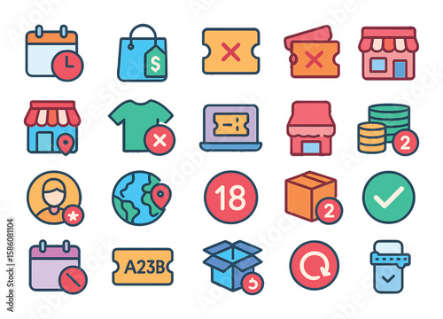 Coupon restrictions and conditions modern flat style. expiration date, minimum purchase, one-time use, no combining, store limit, product category, online only, in-store