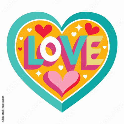 Colorful heart shape with the word love and hearts isolated on white background