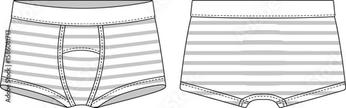 Stylish striped boxer briefs, men's underwear design, comfortable fit, fashion essentials, front and back view, everyday wear, modern style