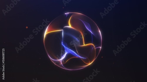 Glowing abstract sphere with smooth orange and blue gradient energy Seamless 4K loop animation Perfect for sci fi tech motion design and modern digital backgrounds