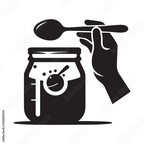 Herbal Jam Jar and Spoon Vector Icon – Organic Spread Label Design Illustration
