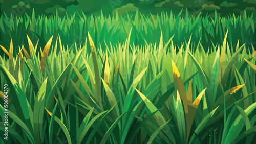 Vector art of vibrant green grass blades illuminated by sunlight in a closeup natural view isolated on transparent background