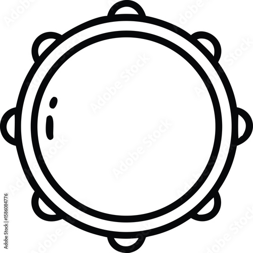 Simple outline illustration of a tambourine percussion music instrument with jingles