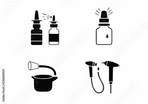 Medical Nasal & Ear Care Vector Set - Sprays, Drops, and Irrigation Tools Icons