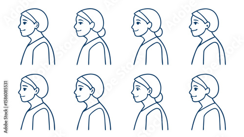 Line art profiles of women showing posture variations woman illustration