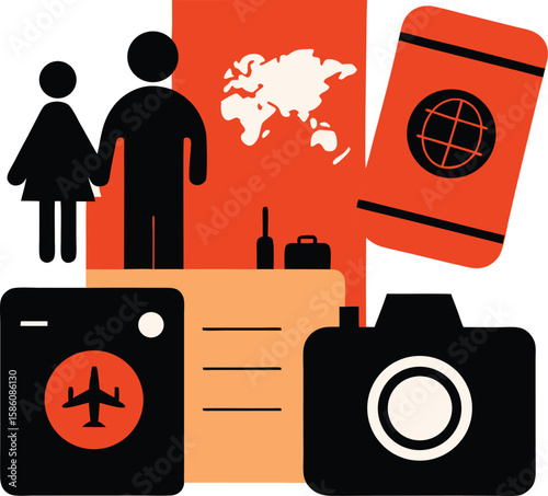 Passport, camera, and travel policy silhouette