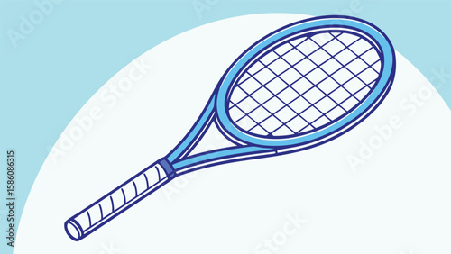 Stylized blue tennis racket with clean lines on a light blue background