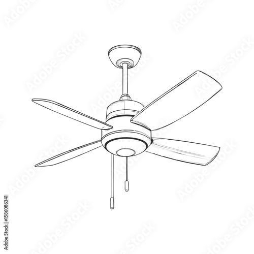 Minimalist black line art of modern smart ceiling fan in side view on transparent background. Ideal vector for smart home interfaces, HVAC infographics, or interior design visuals with clean styling