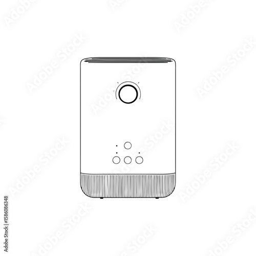 Minimalist front view black line illustration of smart air purifier with control buttons and clean form, on transparent background. Concept vector for wellness brands, smart home tech visuals