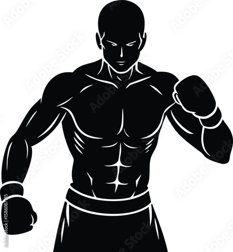 Boxer man silhouette vector illustration strong athletic fighter shadow clipart for sport