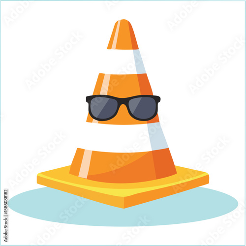 Cute traffic cone wearing sunglasses flat vector