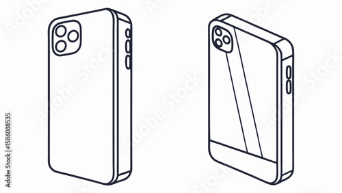 Outline illustrations of smartphones with multiple camera lenses mobile phone technology