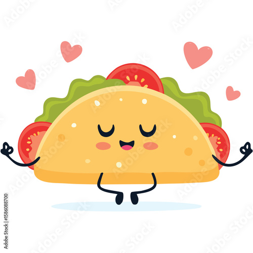 Cute taco meditating flat vector