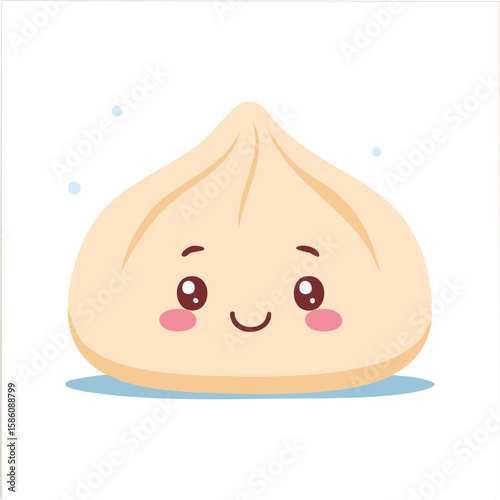 Cute dumpling with blushing cheeks flat vector