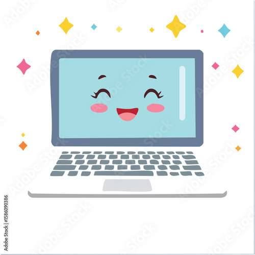 Cute laptop winking flat vector