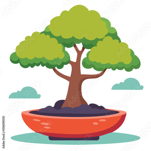 Cute bonsai tree meditating flat vector