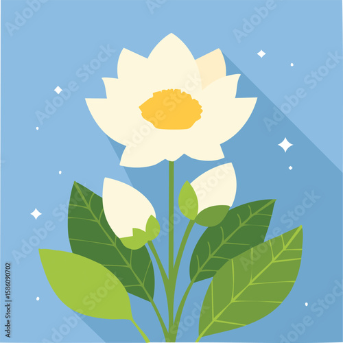 Cute moonflower blooming flat vector
