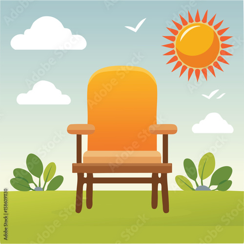 Cute chair relaxing in sun flat vector