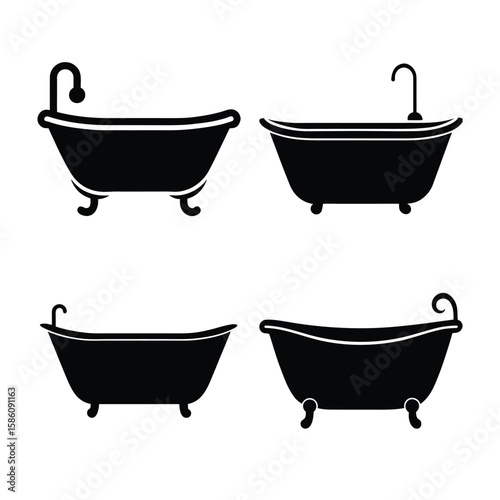 Baby bathtub Editable Black Silhouette Vector Commercial Safe Design for Marketplace Use