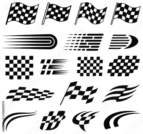 Checkered racing flags and dynamic speed lines perfect for motorsport and racing graphic design projects