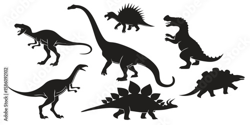 Collection of dinosaur silhouettes isolated on white background