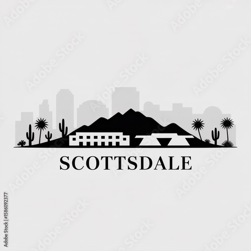 Scottsdale Skyline Silhouette - Desert Cityscape Vector Illustration of Arizona Landmarks