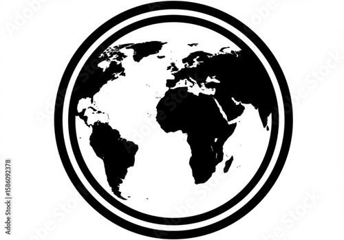 Stylized black and white globe icon with concentric circles