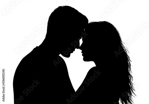 Silhouette of a couple embracing with foreheads touching in a tender moment
