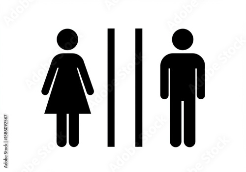 Simple black icons of a woman and man separated by two vertical lines