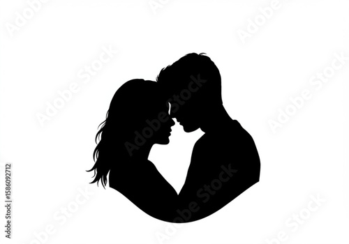 Silhouette of a loving couple embracing with foreheads touching intimately