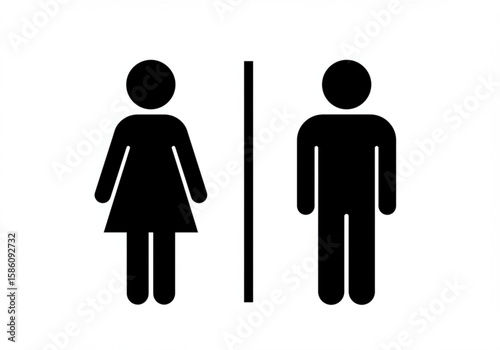 Simple black silhouette icons of a woman and a man separated by a line