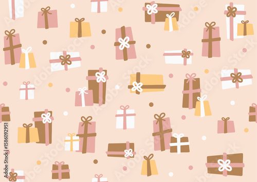 soft pink pastel dusty gold champange white seamless gift present pattern colorful stack texture doodle hand drawn christmas illustration textile wrap  greetings card theme decoration ornament baby