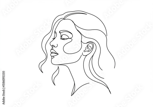 Elegant woman profile silhouette drawn in continuous line art style