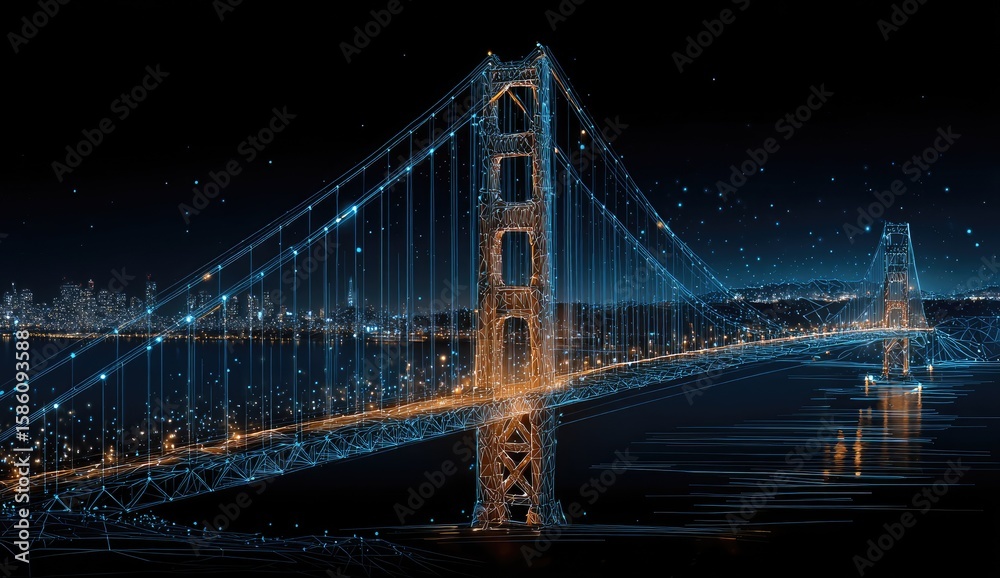 Fototapeta premium Digital depiction of Golden Gate Bridge at night