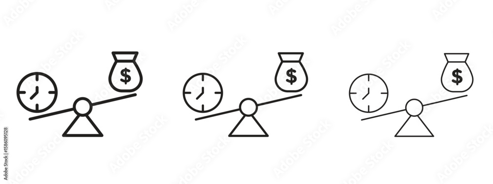 Fototapeta premium Time and money compare scale icon. Premium quality symbol. Vector sign for mobile apps